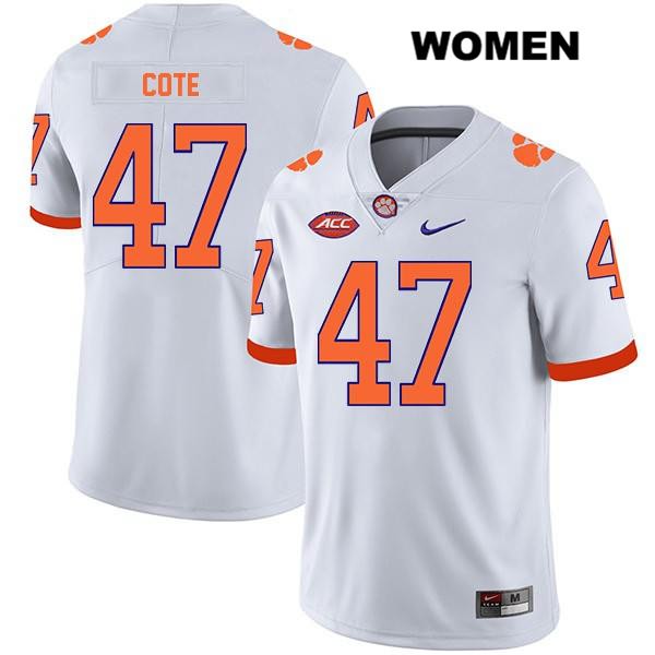 Women's Clemson Tigers #47 Peter Cote Stitched White Legend Authentic Nike NCAA College Football Jersey QWH3546OA